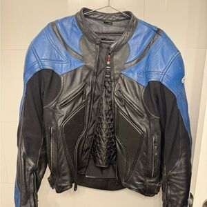 First Racing Men's Black and Blue Motorcycle Jacket